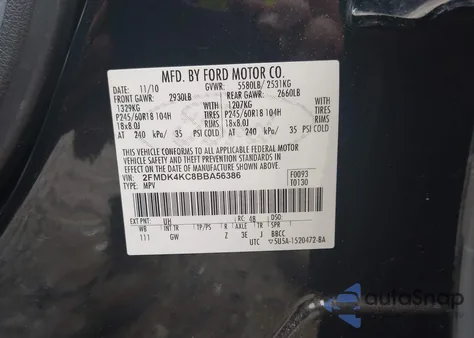 2011 Ford Edge Limited from USA, damaged, VIN 2FMDK4KC8BBA56386